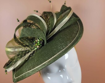 One off Piece - Olive Chartreuse Green Statement Pillbox Hat  display picture 1