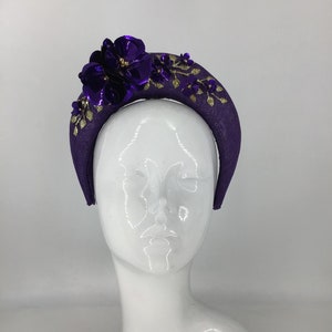 Purple and gold halo crown headband, headpiece fascinator