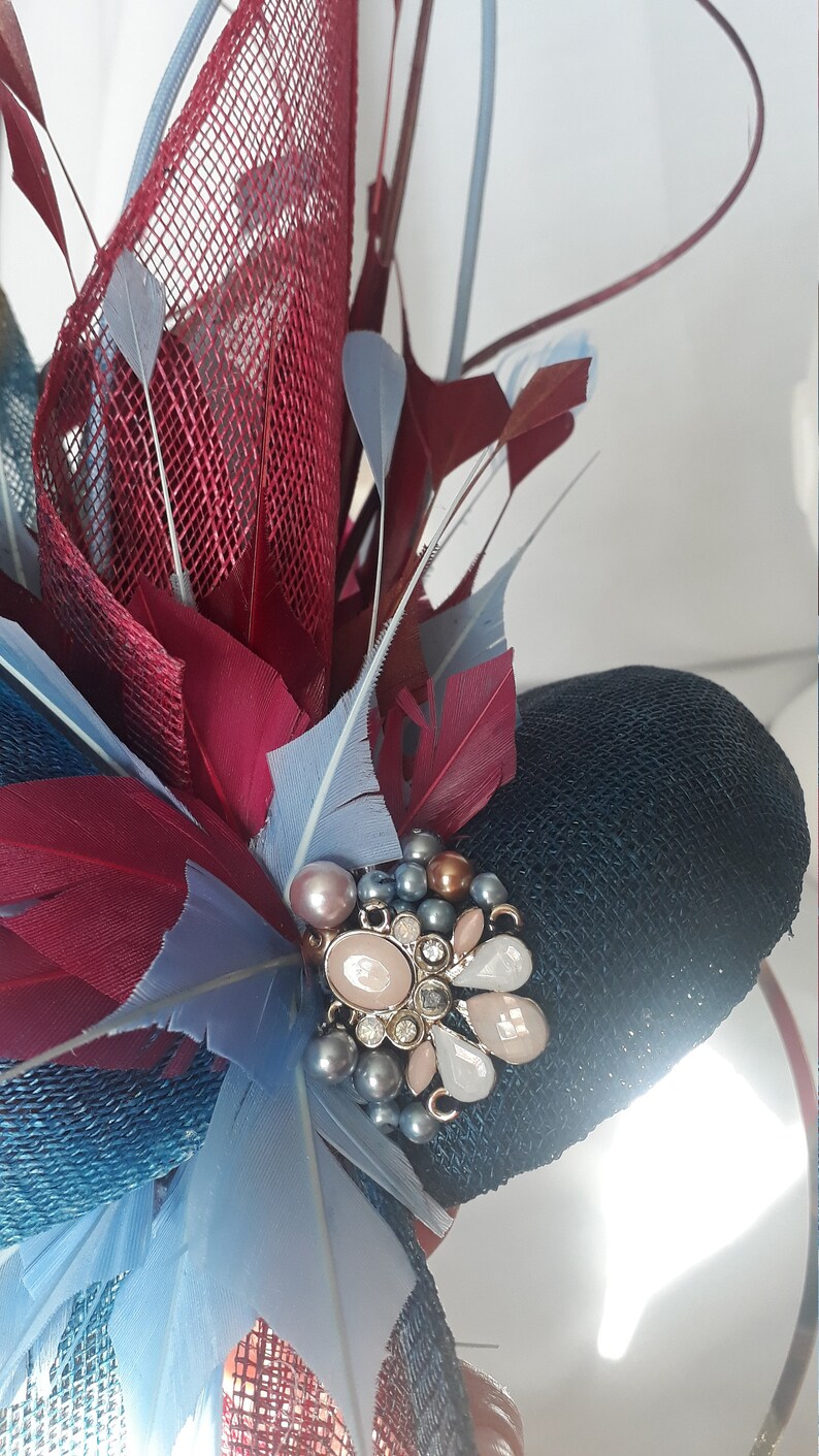 blue and crimson fascinator