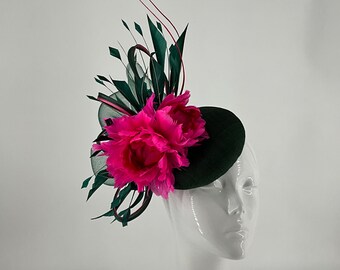 Emerald Green, Hot pinks pill box  hat, fascinator, headpiece