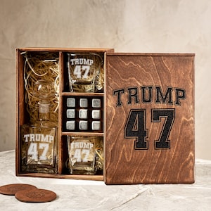 President Trump Laser Engraved Whiskey Decanter Set, Right Wing, Conservative Gift, Trump For Presidency, Political Gift, 45 47