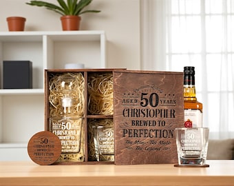 Cheers to 50 Years Birthday Whiskey Decanter Set, Aged to Perfection, Bourbon Glass, Gift for Man, Dad Custom 50th Milestone Birthday