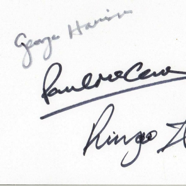 3 BEATLES McCartney Harrison Starr Autographed 4x6 IN. Index Card