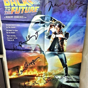 Tillbaka till framtiden-filmaffisch signerad Fox-Spielberg-Lloyd