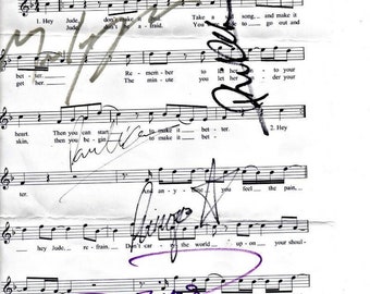 Sting Ringo Mark Knofler Autographed Sheet Music "Hey Jude"