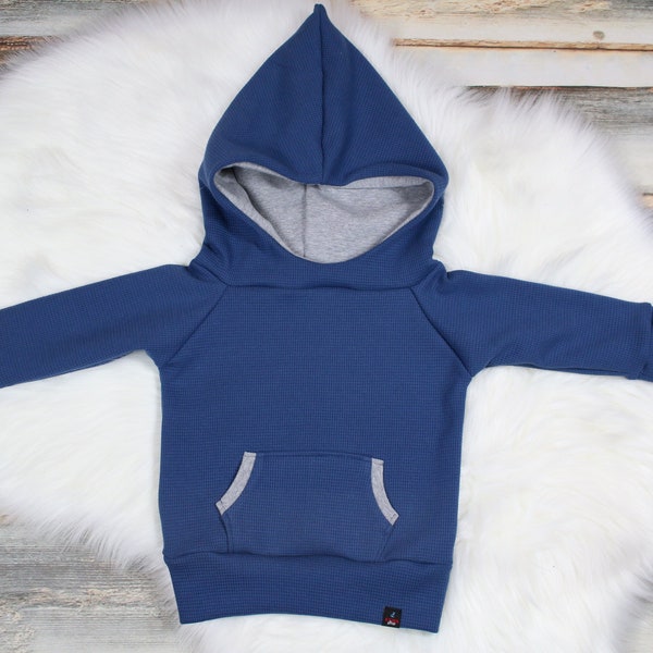 Hoodie Waffeljersey blue-grey