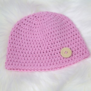 cute crochet hat organic wool with wooden head pink