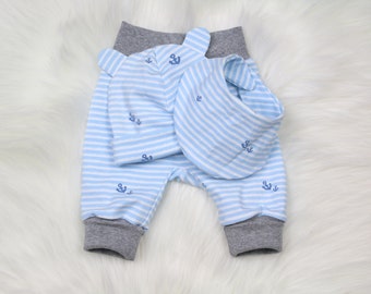 Baby set anchor pants and hat and scarf