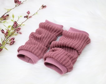 Gantelets enfant bébé vieux rose tricot