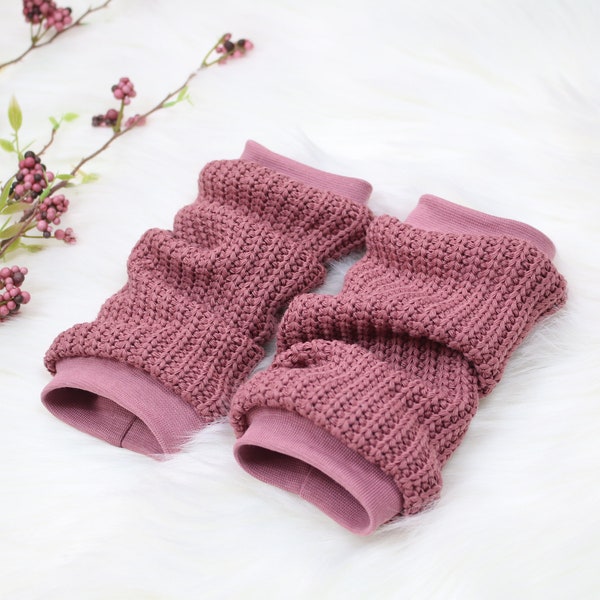 Gantelets enfant bébé vieux rose tricot