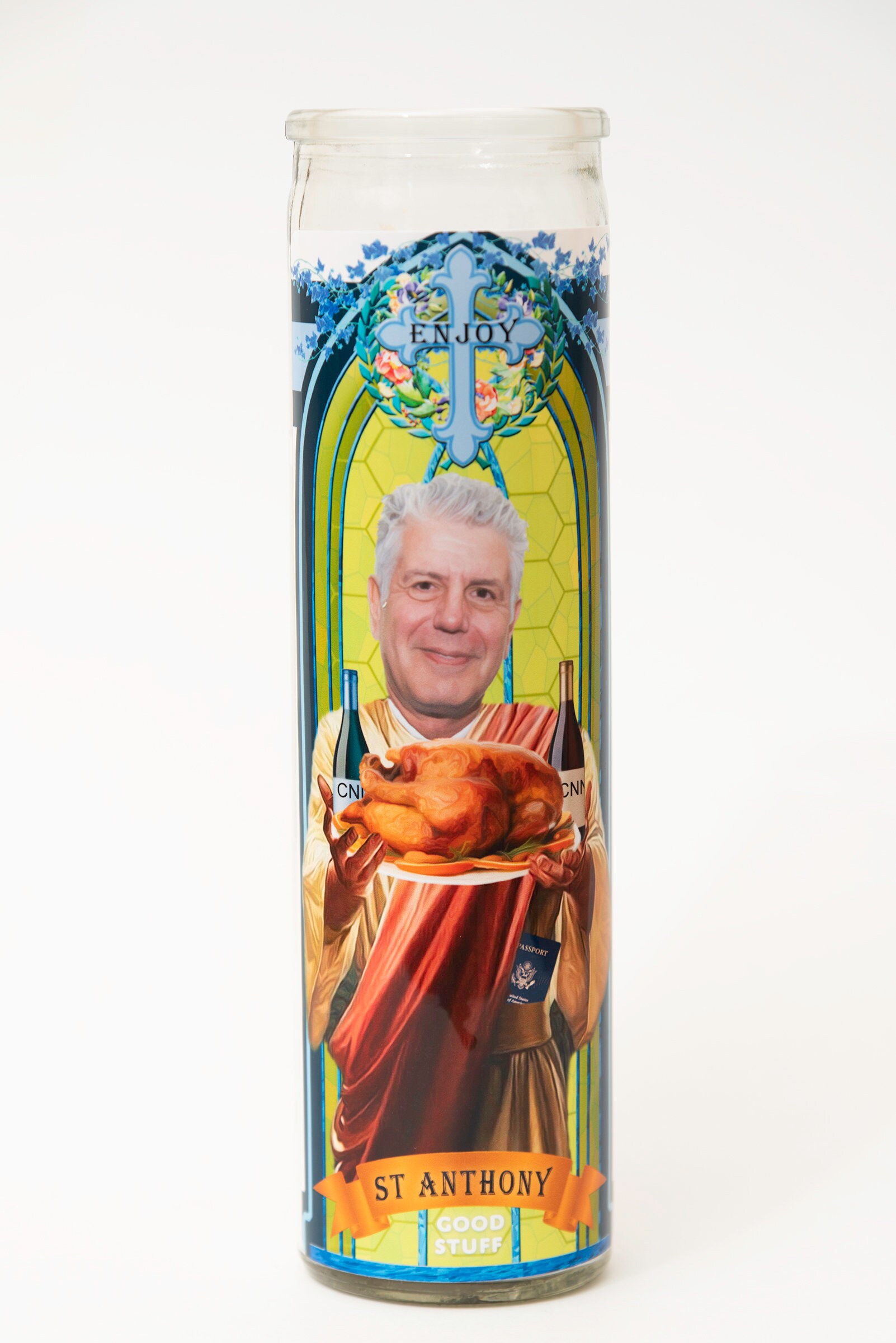 ANTHONY BOURDAIN Celebrity Prayer Candle 8 pollici Glass Prayer Votive