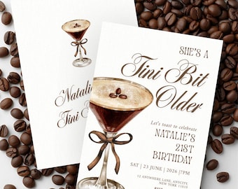 Szablon zaproszenia urodzinowego Espresso Martini: Tini Bit Older Party (cyfrowy)