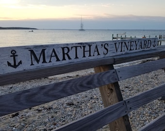 Hand carved weathered Martha's Vineyard sign.