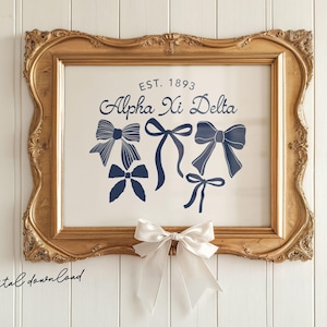 Alpha Xi Delta - Digital Art Print – A Xi D Wall Art Download – Sorority Founding Year Bow Decor
