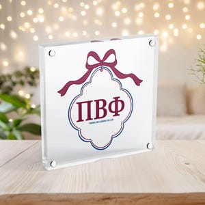 Pi Beta Phi - Acrylic Block Sign - Pi Phi Sorority Art with Scallop Bow, Pi Phi Desk Decor, Big Little Gift