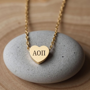 Alpha Omicron Pi - Necklace – Sorority Jewelry – Tiny Heart Necklace – Greek Letters Necklace – Custom Sorority Gift