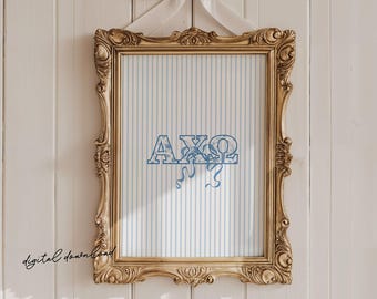 Alpha Chi Omega - Digitaler Kunstdruck – Blaue Chinoiserie Sorority Wandkunst – A Chi O Grandmillennial Bow Schlafzimmer Dekor – Shabby Schwesternschaft Download