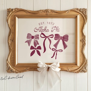 Alpha Phi Digital Art Print – A Phi Wall Art Download – Sorority Founding Year Bow Decor