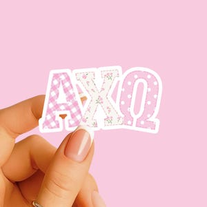 Alpha Chi Omega - Sticker - Large Pink Patchwork - Sorority Decal - Big Little Gift - Greek Merch