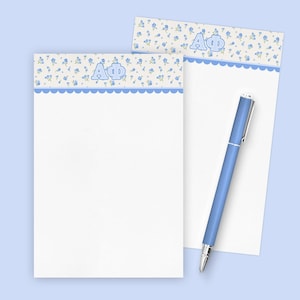 Alpha Phi, Notepad, Sorority Gift, 4x6 Blue Floral Stationery, Big Little Gift