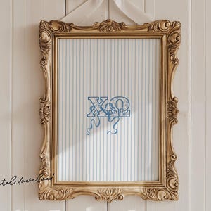 Chi Omega - Digital Art Print - Blue Chinoiserie Sorority Wall Art – Chi O Grandmillennial Bow Room Decor – Shabby Sorority Download