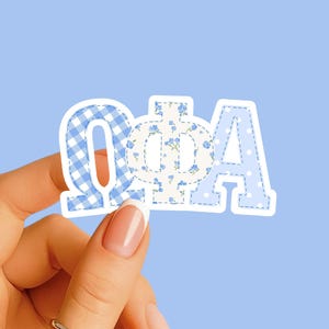 Omega Phi Alpha - Sticker - Large Blue Patchwork - Sorority Decal - Big Little Gift - Greek Merch
