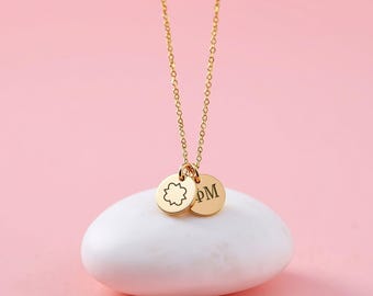 Phi Mu - Necklace – Double Disc – Quatrefoil Charm – Custom Sorority Gift - Greek Merch