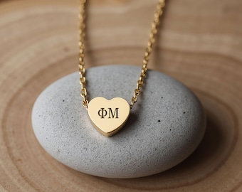 Phi Mu - Necklace – Tiny Heart - Sorority Jewelry - Greek Letters - Big Little Gift