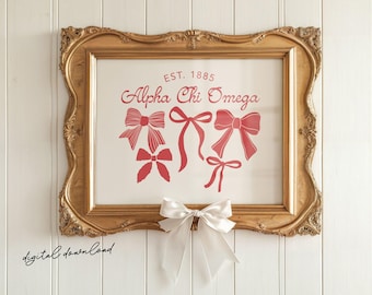 Alpha Chi Omega - Digital Art Print - Sorority Founding Year Bow Decor - Printable Download