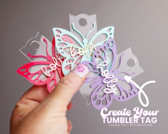 Butterfly Tumbler Tag - Tumbler Accesories - Tumbler Name Plate - Tumbler Topper - Girly Tumbler Tag - Personalized Tumbler Tag