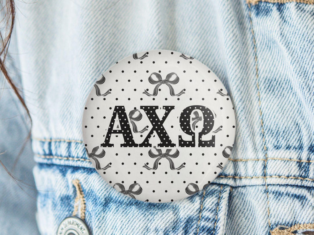 Alpha Chi Omega - Button - Black and White Bows - Sorority Game Day Pin ...