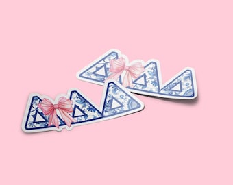 Delta Delta Delta - Sticker - Chinoiserie with Pink Bow - Tri Delta Sticker Sorority Letters Sticker Decal