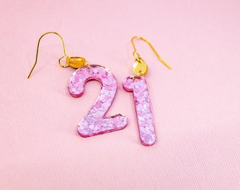 Glitter Birthday Number Earrings - Personalized Age Number Dangle Earrings - Birthday Candle Earrings