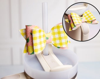 Summer Bow Straw Topper - Tumbler Bow - Straw Bow - Sparkly Lemon Tumbler Bow - Stanley Handle Bow - Tumbler Accessories