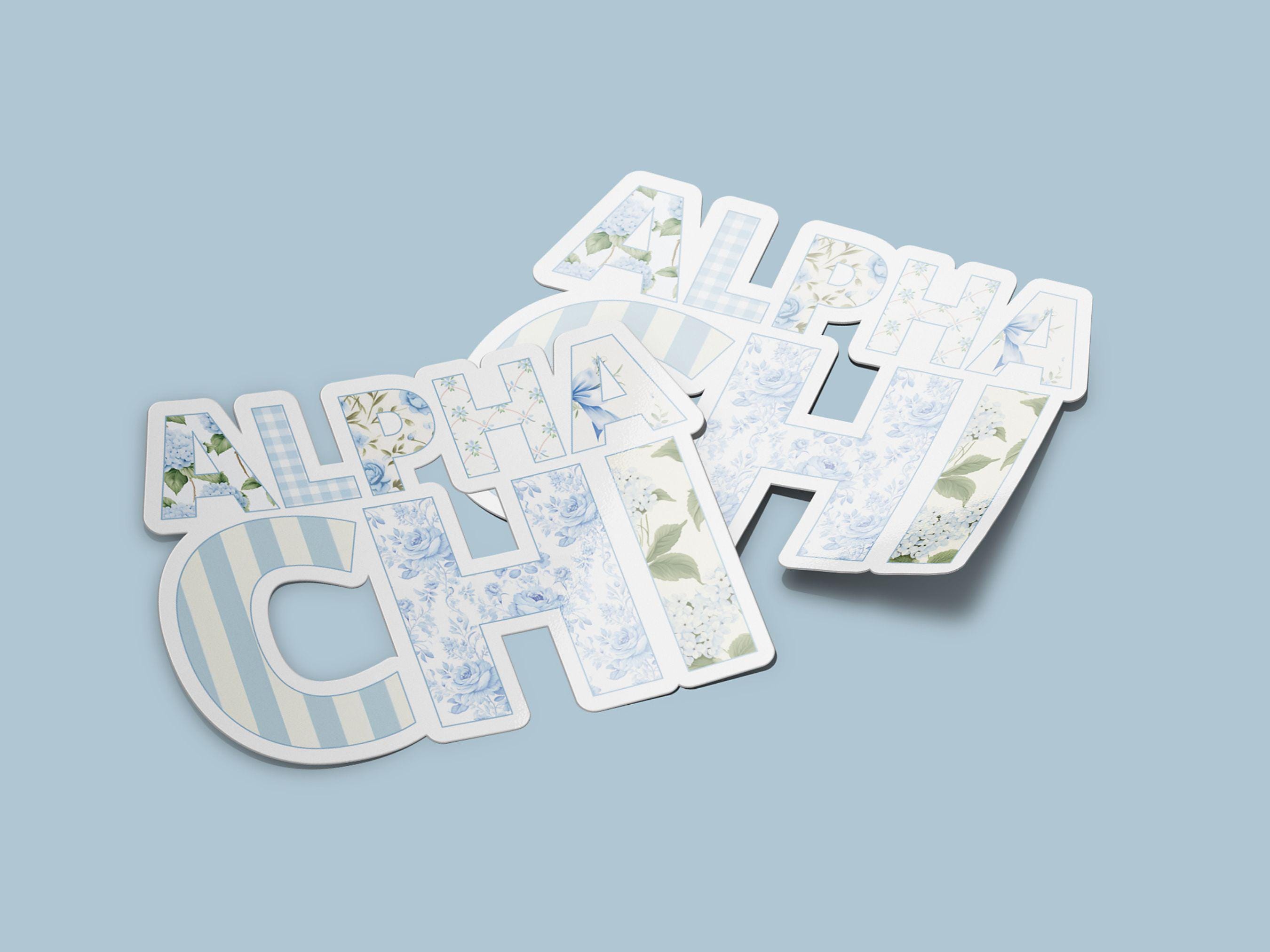 Alpha Chi Omega - Sticker - Blue Patchwork Sticker – AXO Sorority Nickname Decal – ΑΧΩ Vinyl Sticker for Laptop or Water Bottle