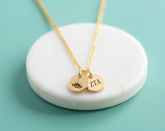 Zeta Tau Alpha - Necklace – Sorority Jewelry – Crown Disc Necklace – Greek Letters Necklace – Custom ZTA Gift