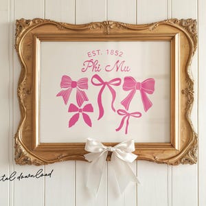 Phi Mu Digital Art Print – Phi Mu Wall Art Download – Sorority Founding Year Bow Decor