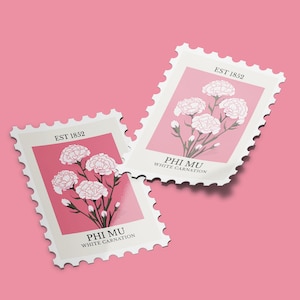 Phi Mu - Sticker - Flower Stamp Sticker – Phi Mu Sorority Sticker – Phi Mu Vinyl Decal for Water Bottle or Laptop