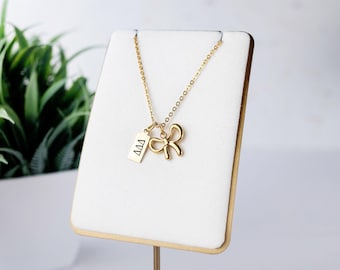 Delta Delta Delta - Necklace – Gold Bow Charm Necklace – Sorority Letter Necklace – Tri Delta Jewelry – Tiny Tag Sorority Necklace