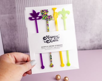 Mardi Gras Drink Stirrer - Party Decor - Glitter Drink Stirrer - Mardi Gras Stir Stick - Louisiana Stir Sticks - Party Decor