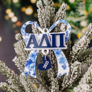 Alpha Delta Pi - Christmas Ornament - Toile Bow - Sorority Gift