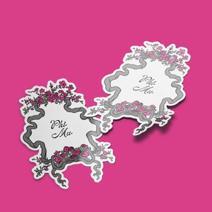 ΦΜ Sticker, Floral Crest Phi Mu Sorority Sticker, Phi Mu Cute Sorority Gift, Big Little Gift, Greek Life, Sorority Laptop Sticker