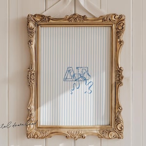 Delta Gamma - Digital Art Print – Blue Chinoiserie Sorority Wall Art – DG Bow Room Decor – Shabby Grandmillennial Download