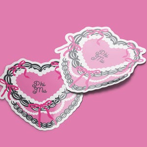 ΦΜ Sticker, Coquette Cake Phi Mu Sorority Sticker, Phi Mu Preppy Greek Letters Decal, Big Little Gift, Sorority Laptop Sticker