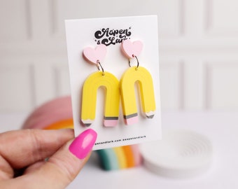 Cute Teacher Earrings - Teacher Appreciation Gift - Teacher Rainbow Pencil Earrings