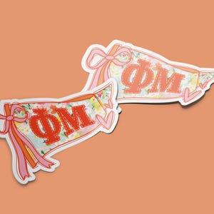 ΦΜ Sticker, Phi Mu Pennant Sorority Sticker, Phi Mu Preppy Greek Letters Decal, Big Little Gift, Sorority Laptop Sticker