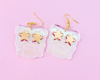 Preppy Earrings - Bulldog Earrings - Iridescent Bulldogs Mascot Earrings - Dawg Earrings - Mascot Earrings - Pink and Gold Earrings