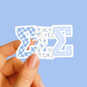 Tri Sigma - Sticker - Large Blue Patchwork - Sorority Decal - Big Little Gift - Greek Merch