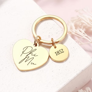 Phi Mu - Keychain - Gold Heart Keychain – Phi Mu Sorority Gift – Founding Year Charm