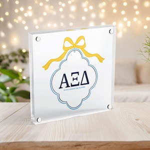 Alpha Xi Delta - Acrylic Block Sign | Alpha Xi Scallop Bow Sorority Art, AXiD Desk or Dorm Decor, Big Little Gift Idea